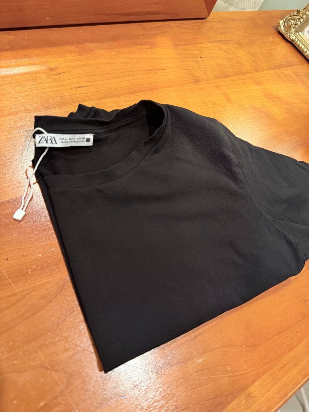 Zara Black Fitted Cropped Stretch Cotton Tee L